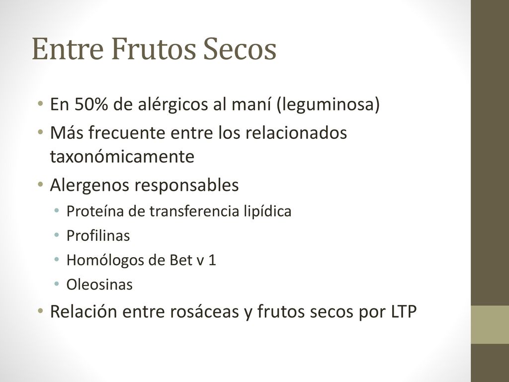 Entre Frutos Secos En 50% de alérgicos al maní (leguminosa)