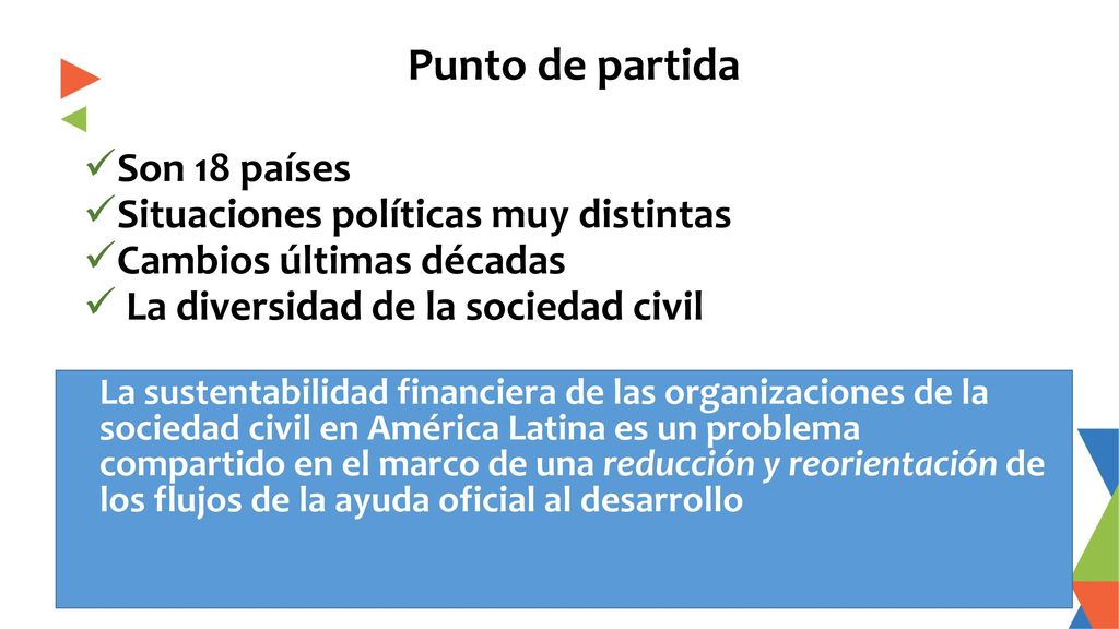Punto de partida Son 18 países Situaciones políticas muy distintas