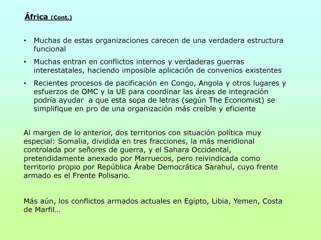 África (Cont.) Muchas de estas organizaciones carecen de una verdadera estructura funcional.