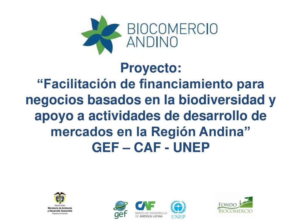 Proyecto: Facilitación de financiamiento para negocios basados en la biodiversidad y apoyo a actividades de desarrollo de mercados en la Región Andina GEF – CAF - UNEP