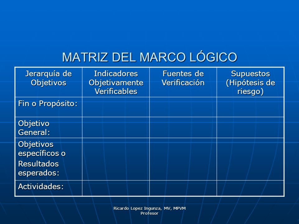 MATRIZ DEL MARCO LÓGICO