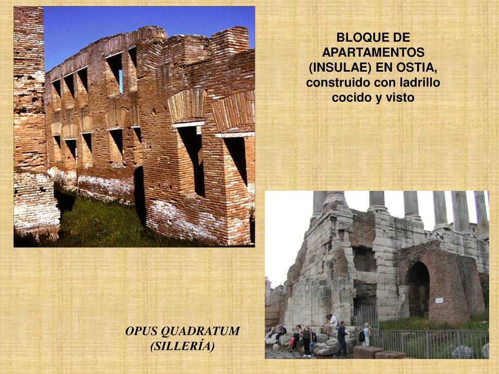 BLOQUE DE APARTAMENTOS (INSULAE) EN OSTIA, construido con ladrillo cocido y visto