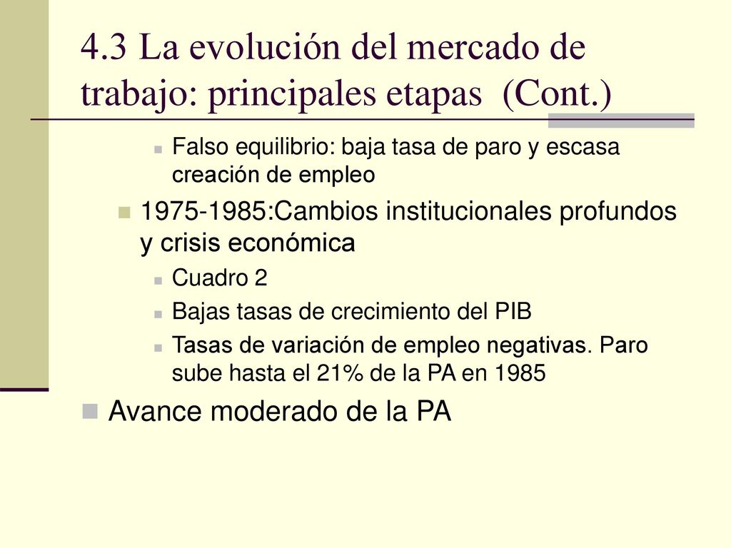 4.3 La evolución del mercado de trabajo: principales etapas (Cont.)