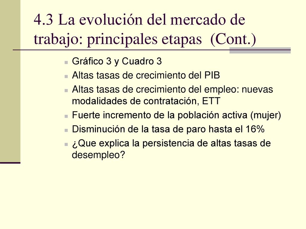 4.3 La evolución del mercado de trabajo: principales etapas (Cont.)