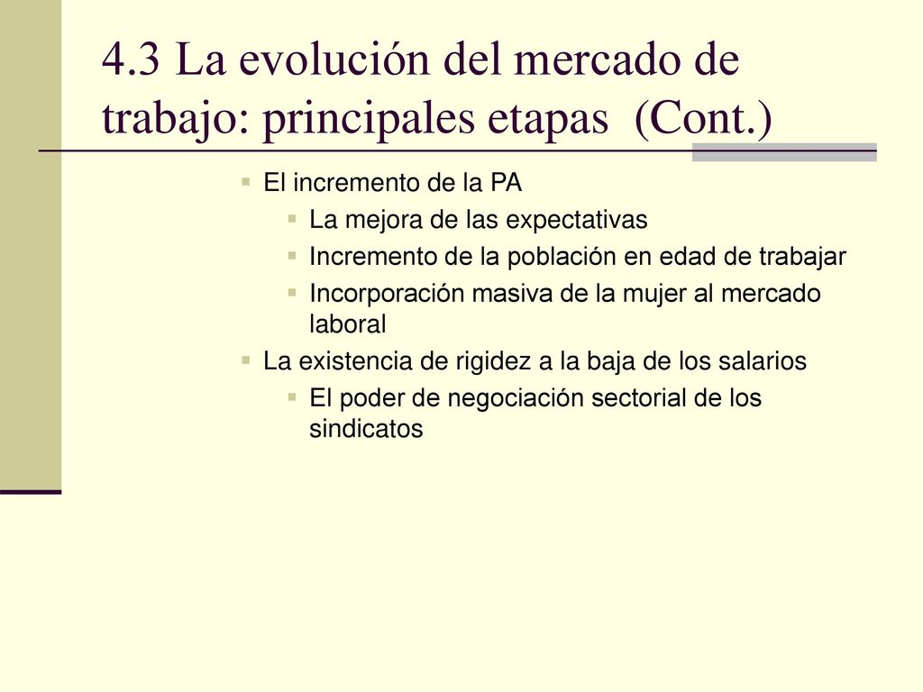 4.3 La evolución del mercado de trabajo: principales etapas (Cont.)