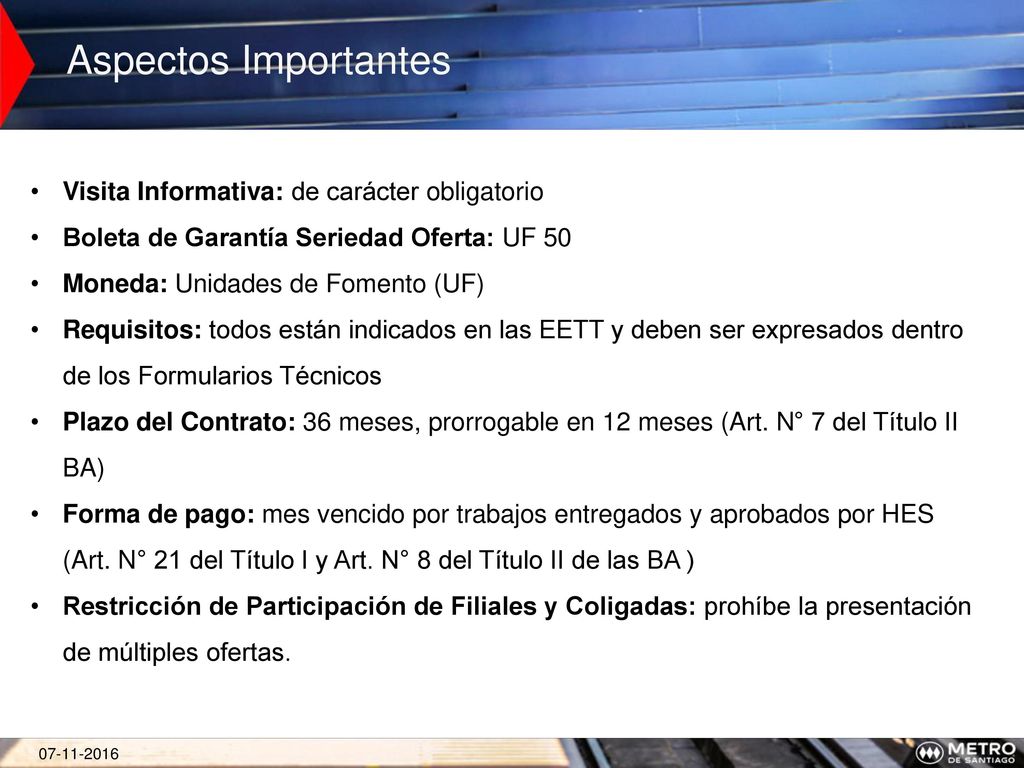 Aspectos Importantes Visita Informativa: de carácter obligatorio