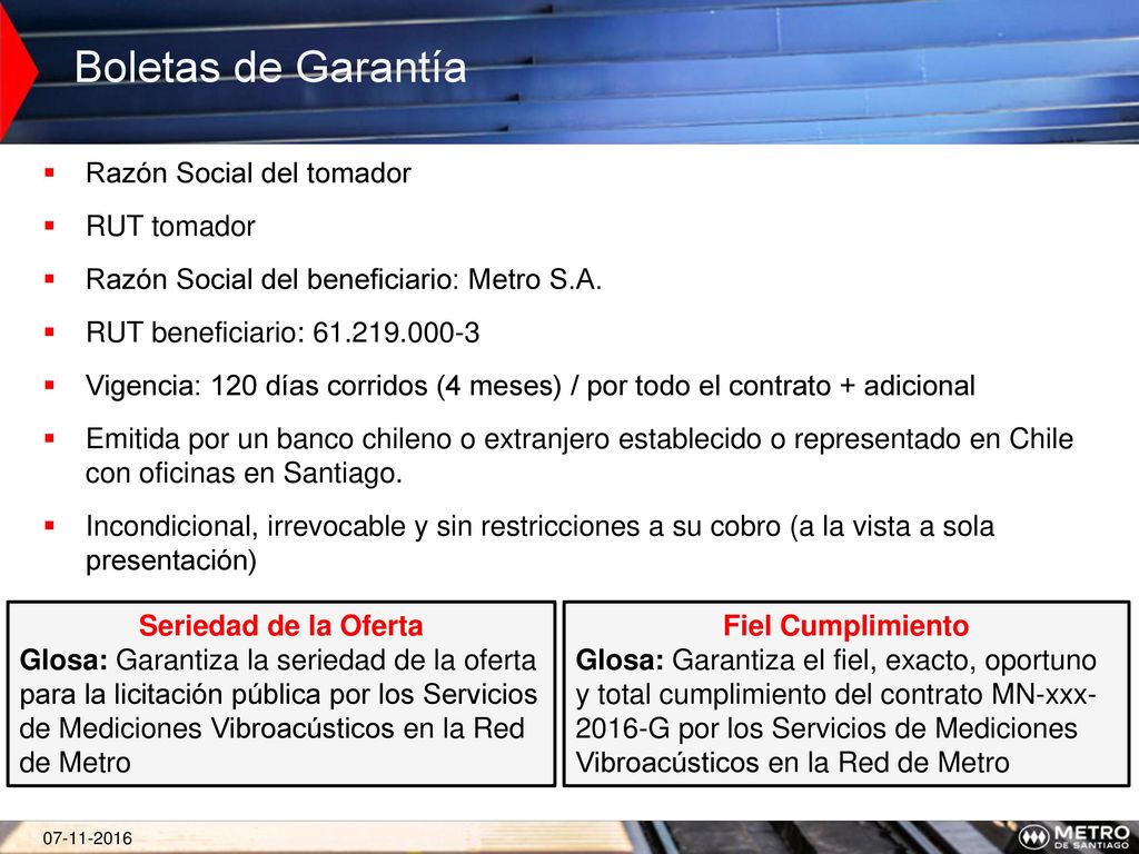 Boletas de Garantía Razón Social del tomador RUT tomador