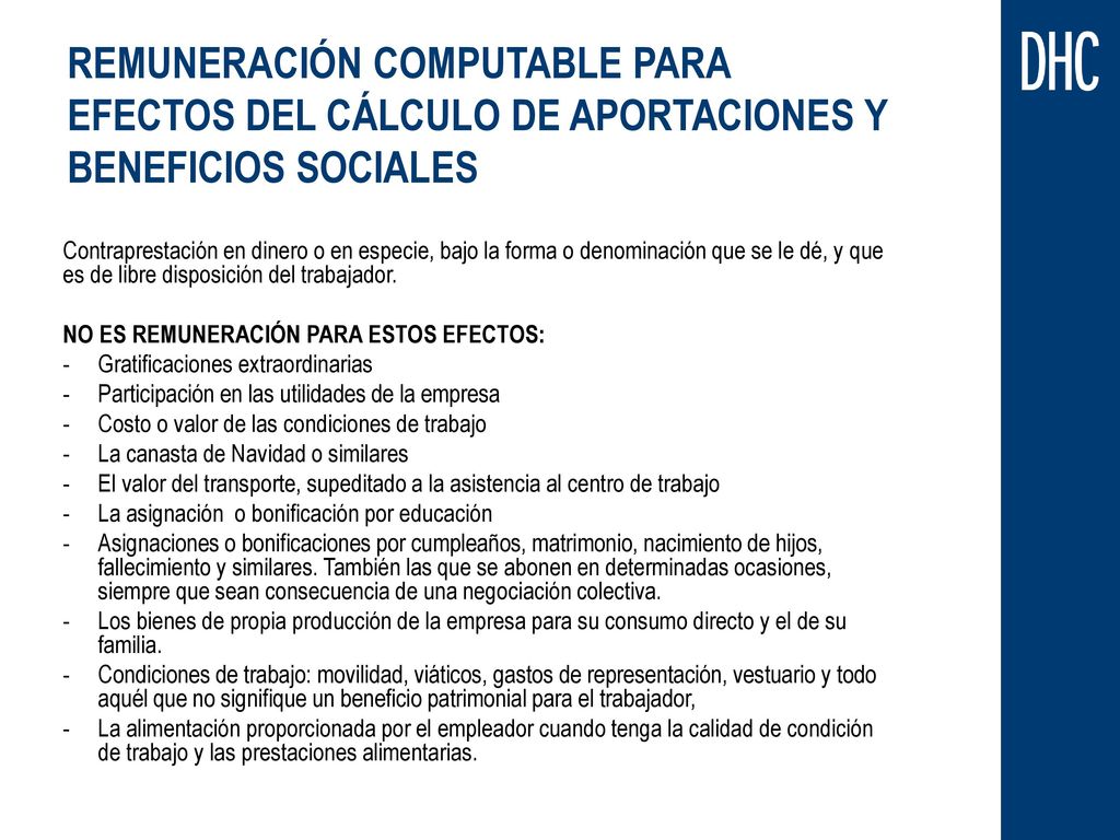 REMUNERACIÓN COMPUTABLE PARA EFECTOS DEL CÁLCULO DE APORTACIONES Y BENEFICIOS SOCIALES