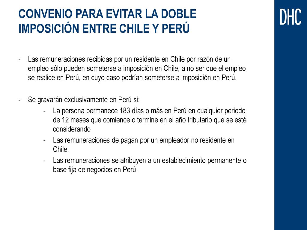 CONVENIO PARA EVITAR LA DOBLE IMPOSICIÓN ENTRE CHILE Y PERÚ