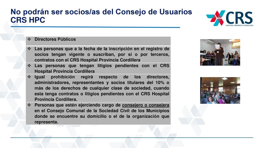 No podrán ser socios/as del Consejo de Usuarios CRS HPC
