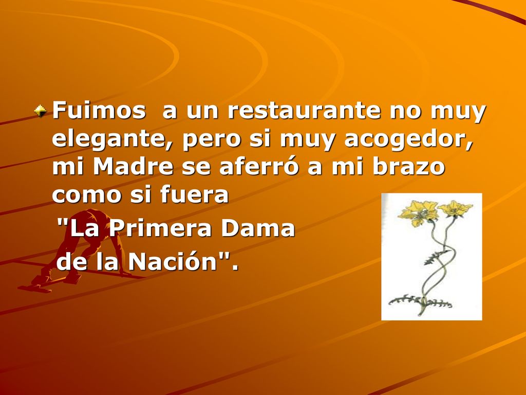 Fuimos a un restaurante no muy elegante, pero si muy acogedor, mi Madre se aferró a mi brazo como si fuera