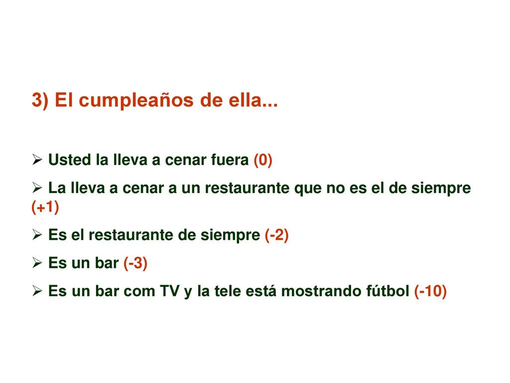 3) El cumpleaños de ella... Usted la lleva a cenar fuera (0)