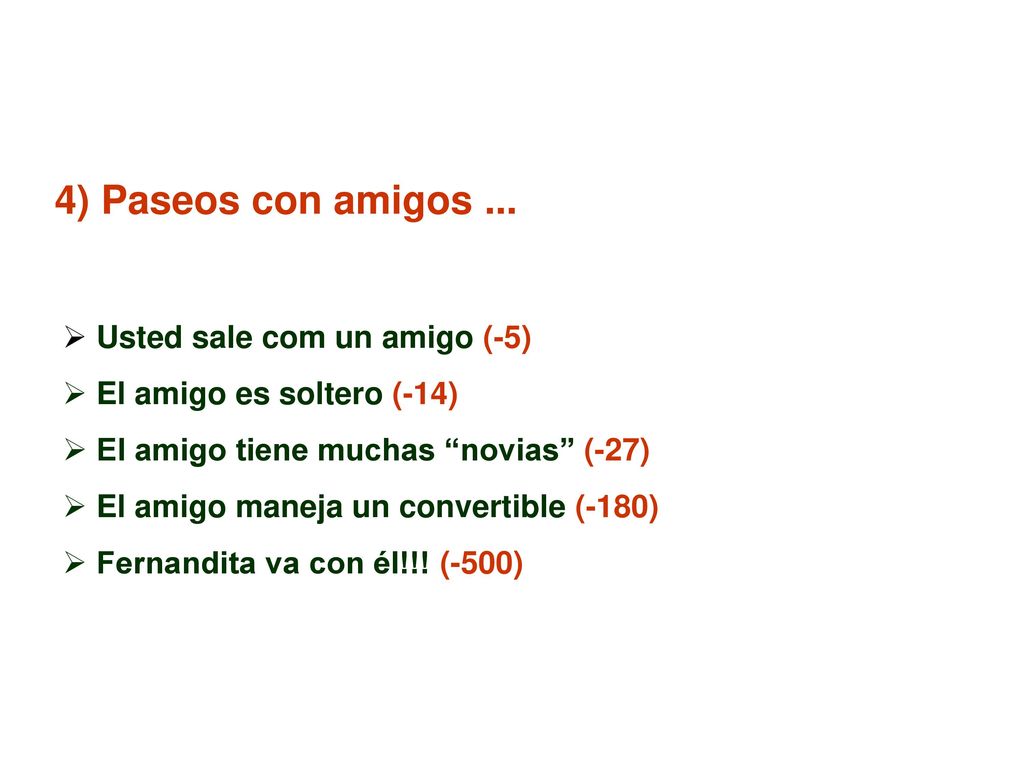 4) Paseos con amigos ... Usted sale com un amigo (-5)