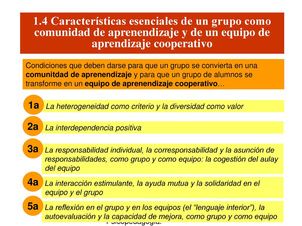 1.4 Características esenciales de un grupo como comunidad de aprenendizaje y de un equipo de aprendizaje cooperativo