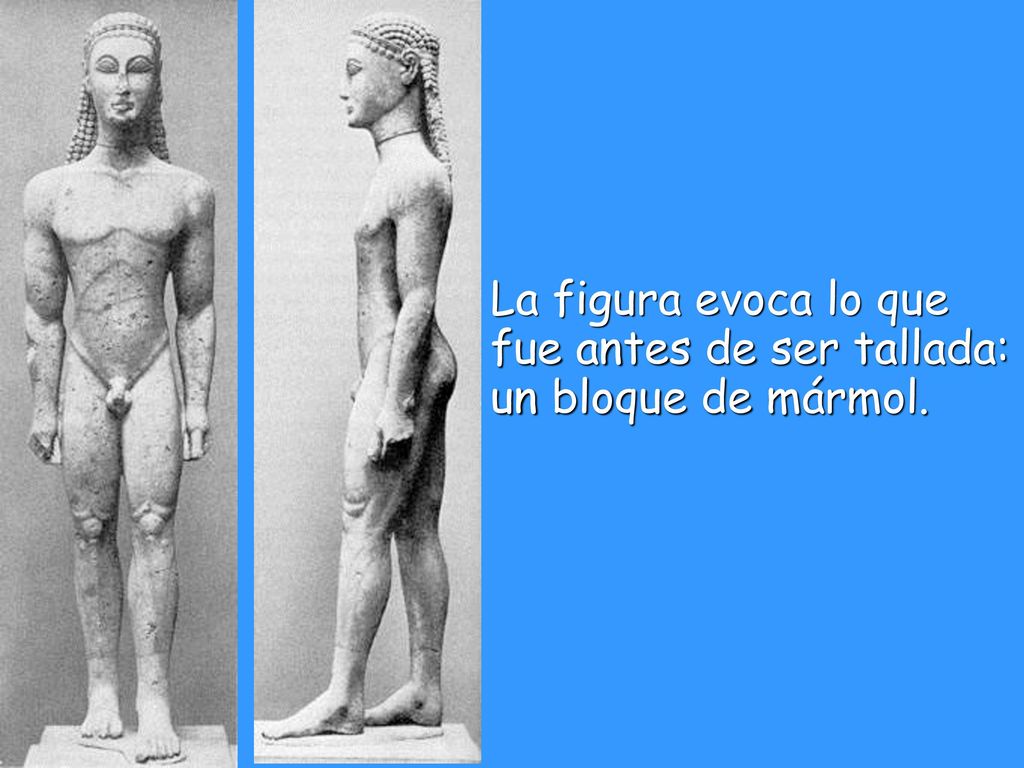 La figura evoca lo que fue antes de ser tallada: un bloque de mármol.