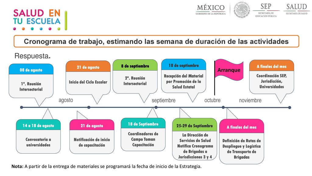 Cronograma de trabajo, estimando las semana de duración de las actividades