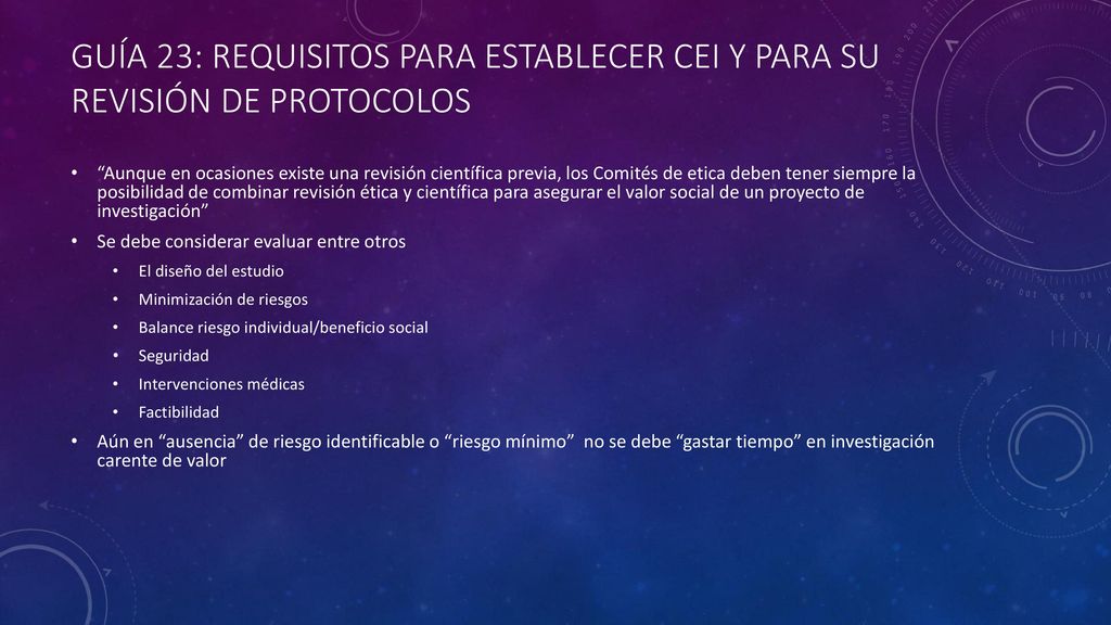 Guía 23: Requisitos para establecer CEI y para su revisión de protocolos