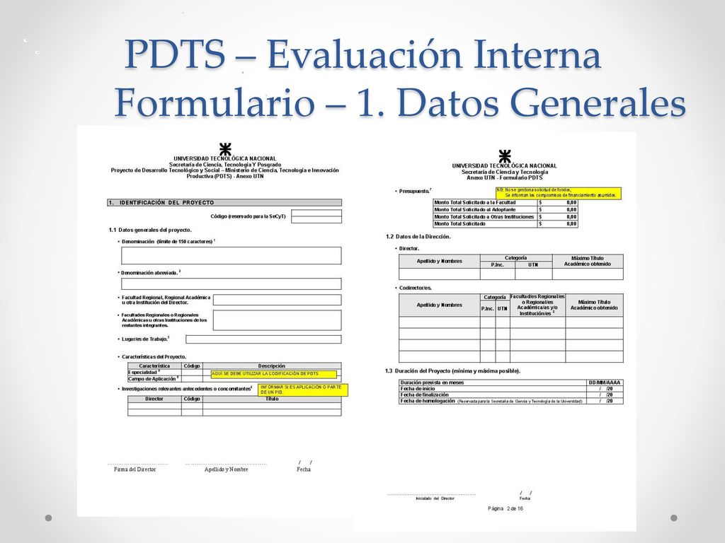 PDTS – Evaluación Interna Formulario – 1. Datos Generales