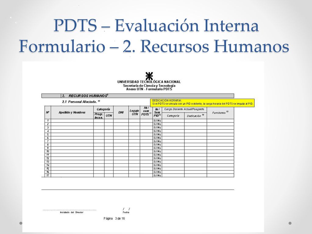 PDTS – Evaluación Interna Formulario – 2. Recursos Humanos