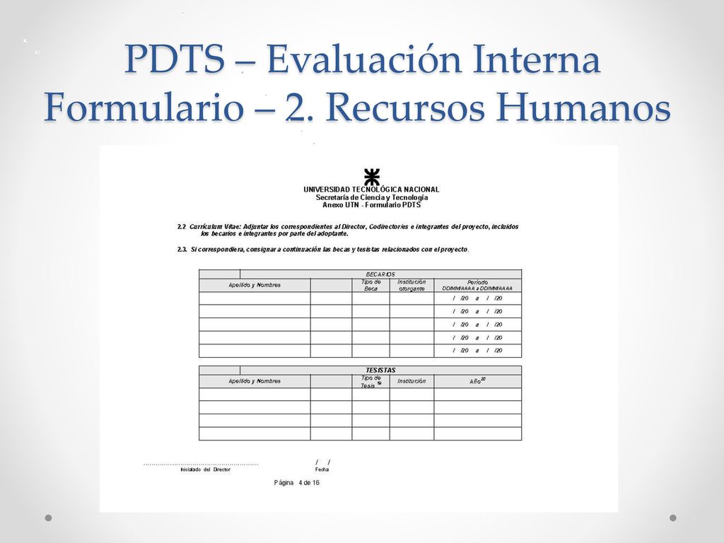 PDTS – Evaluación Interna Formulario – 2. Recursos Humanos