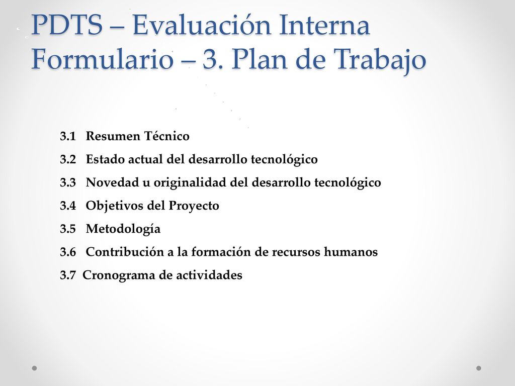 PDTS – Evaluación Interna Formulario – 3. Plan de Trabajo