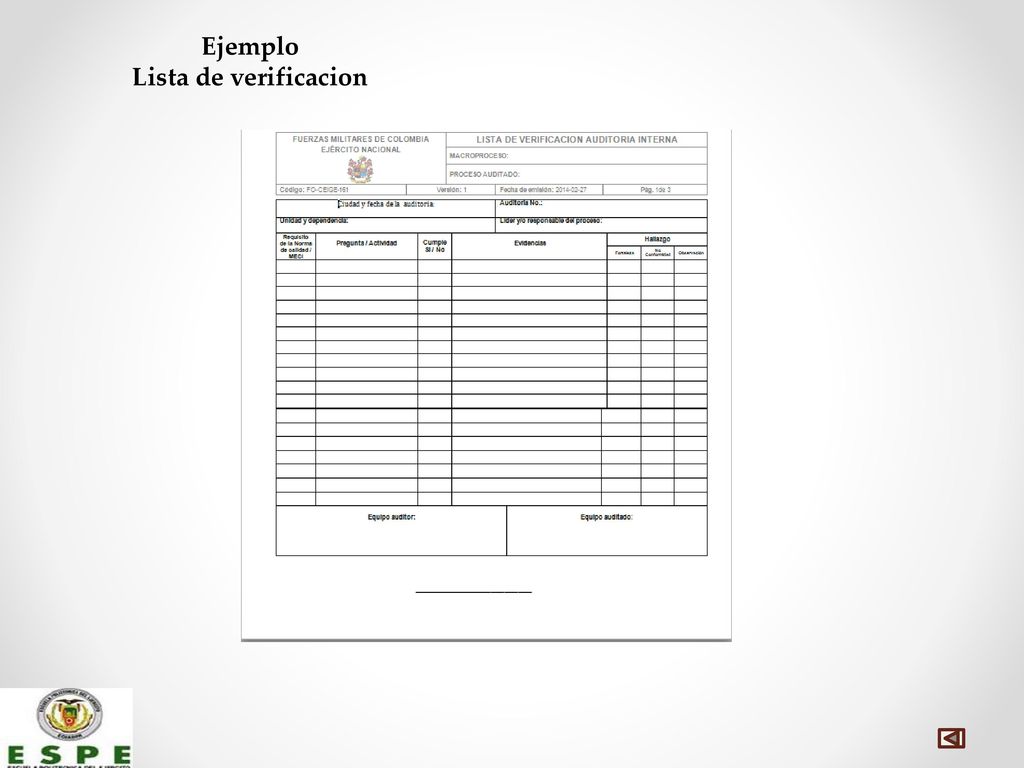 Ejemplo Lista de verificacion