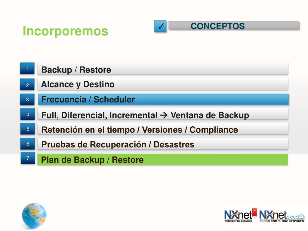 Incorporemos CONCEPTOS Backup / Restore Alcance y Destino