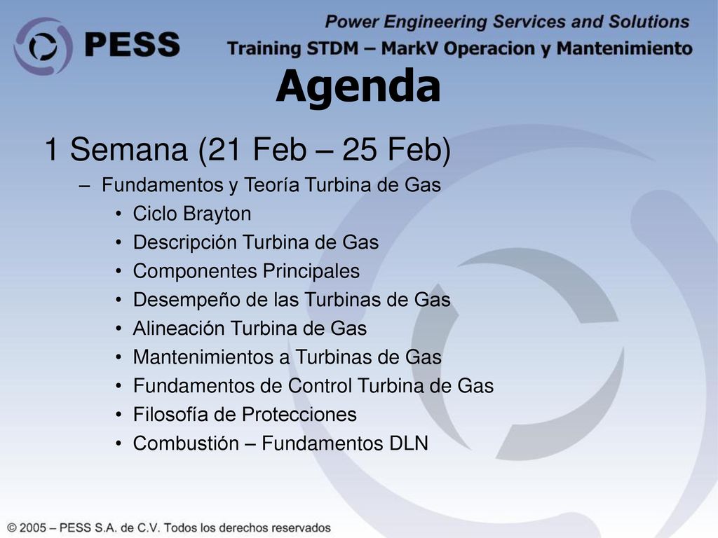 Agenda 1 Semana (21 Feb – 25 Feb) Fundamentos y Teoría Turbina de Gas