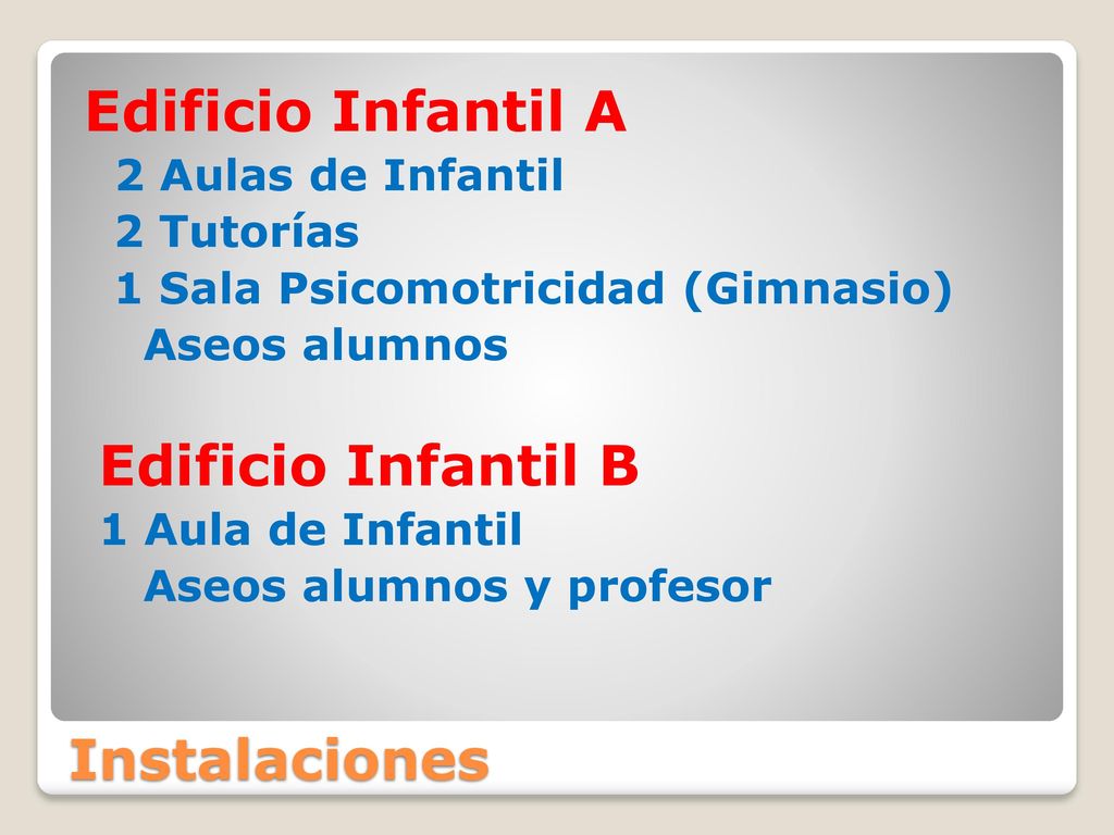 Edificio Infantil A Instalaciones 2 Aulas de Infantil 2 Tutorías