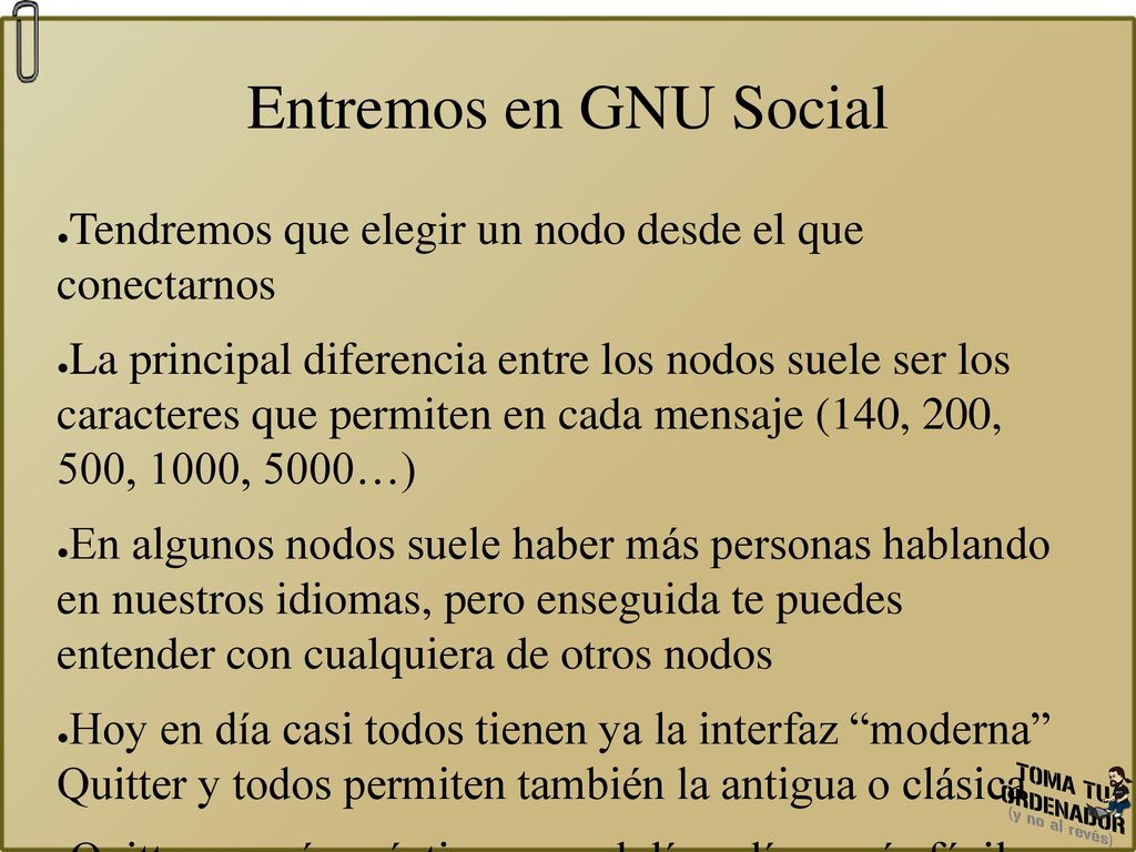 Entremos en GNU Social Tendremos que elegir un nodo desde el que conectarnos.