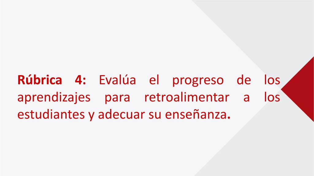 Rúbrica 4: Evalúa el progreso de los aprendizajes para retroalimentar a los estudiantes y adecuar su enseñanza.