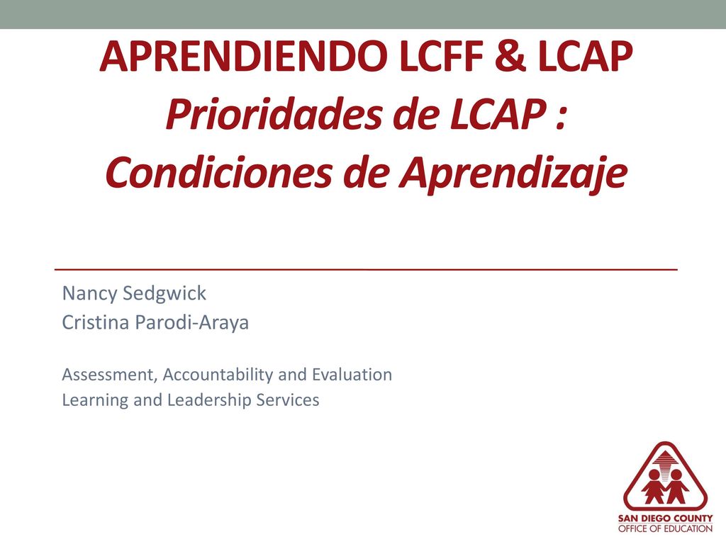 APRENDIENDO LCFF & LCAP Prioridades de LCAP : Condiciones de Aprendizaje
