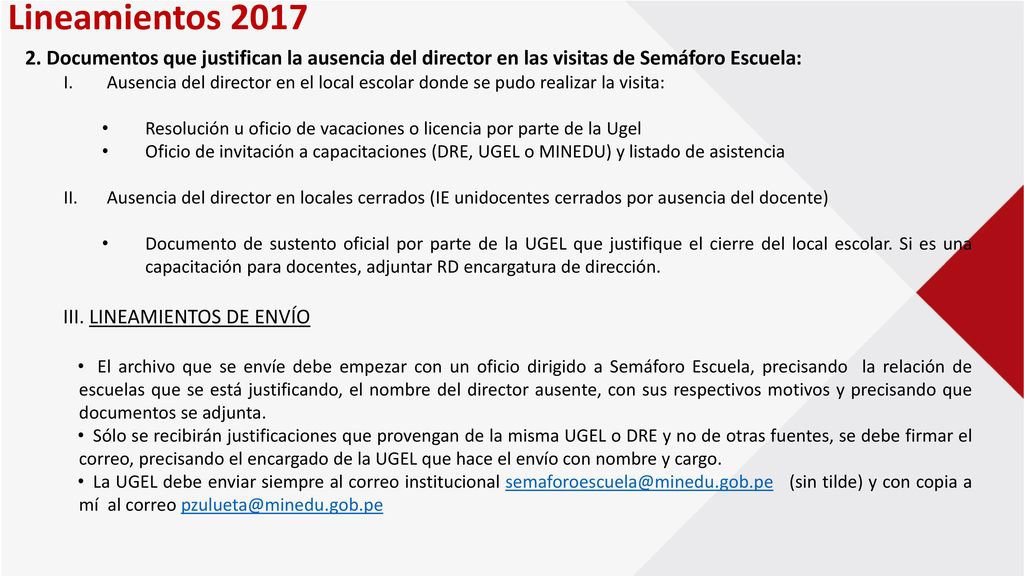 Lineamientos Documentos que justifican la ausencia del director en las visitas de Semáforo Escuela: