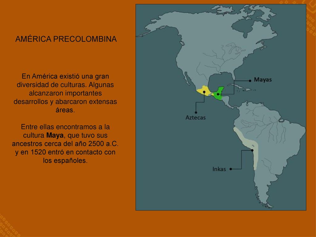 AMÉRICA PRECOLOMBINA En América existió una gran diversidad de culturas. Algunas alcanzaron importantes desarrollos y abarcaron extensas áreas.