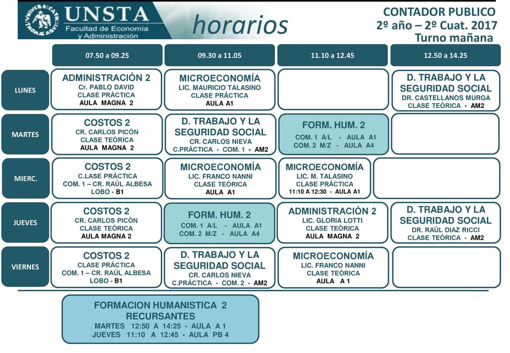 horarios CONTADOR PUBLICO 2º año – 2º Cuat Turno mañana