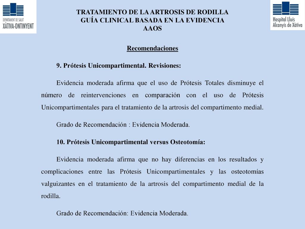 TRATAMIENTO DE LA ARTROSIS DE RODILLA GUÍA CLINICAL BASADA EN LA EVIDENCIA AAOS