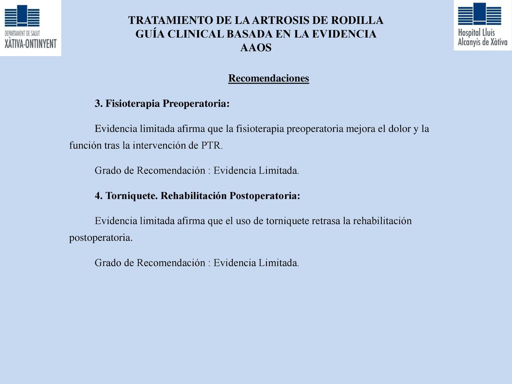 TRATAMIENTO DE LA ARTROSIS DE RODILLA GUÍA CLINICAL BASADA EN LA EVIDENCIA AAOS
