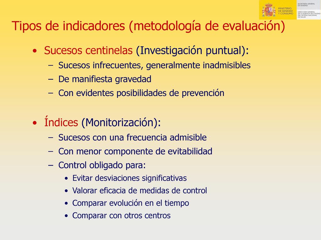 Tipos de indicadores (metodología de evaluación)