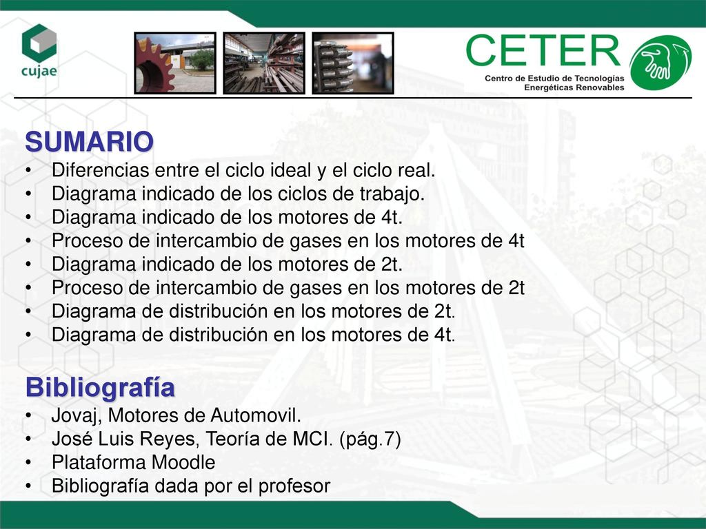 SUMARIO Bibliografía Diferencias entre el ciclo ideal y el ciclo real.