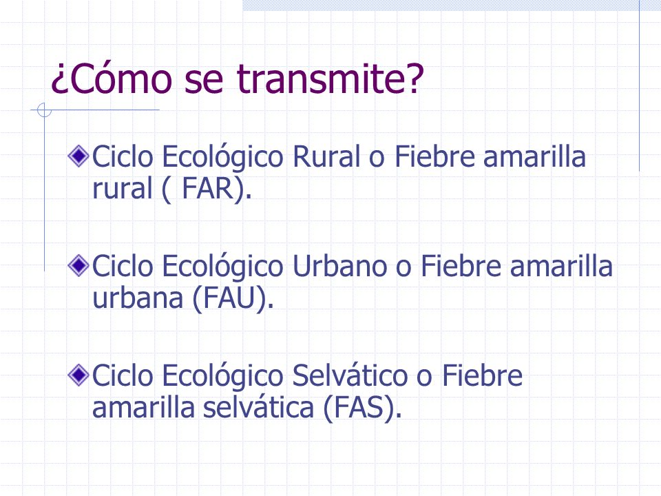 ¿Cómo se transmite Ciclo Ecológico Rural o Fiebre amarilla rural ( FAR). Ciclo Ecológico Urbano o Fiebre amarilla urbana (FAU).