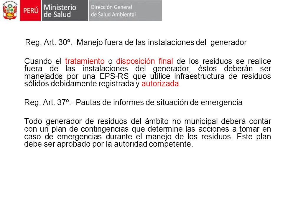 Reg. Art. 30º.- Manejo fuera de las instalaciones del generador