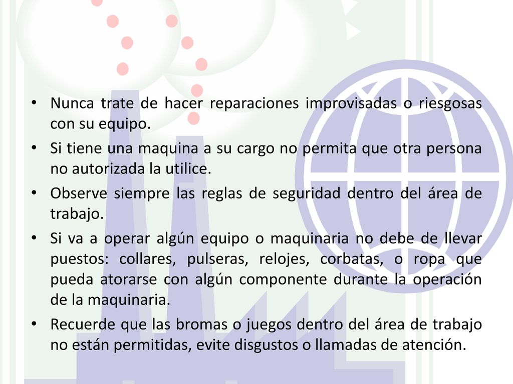 Nunca trate de hacer reparaciones improvisadas o riesgosas con su equipo.