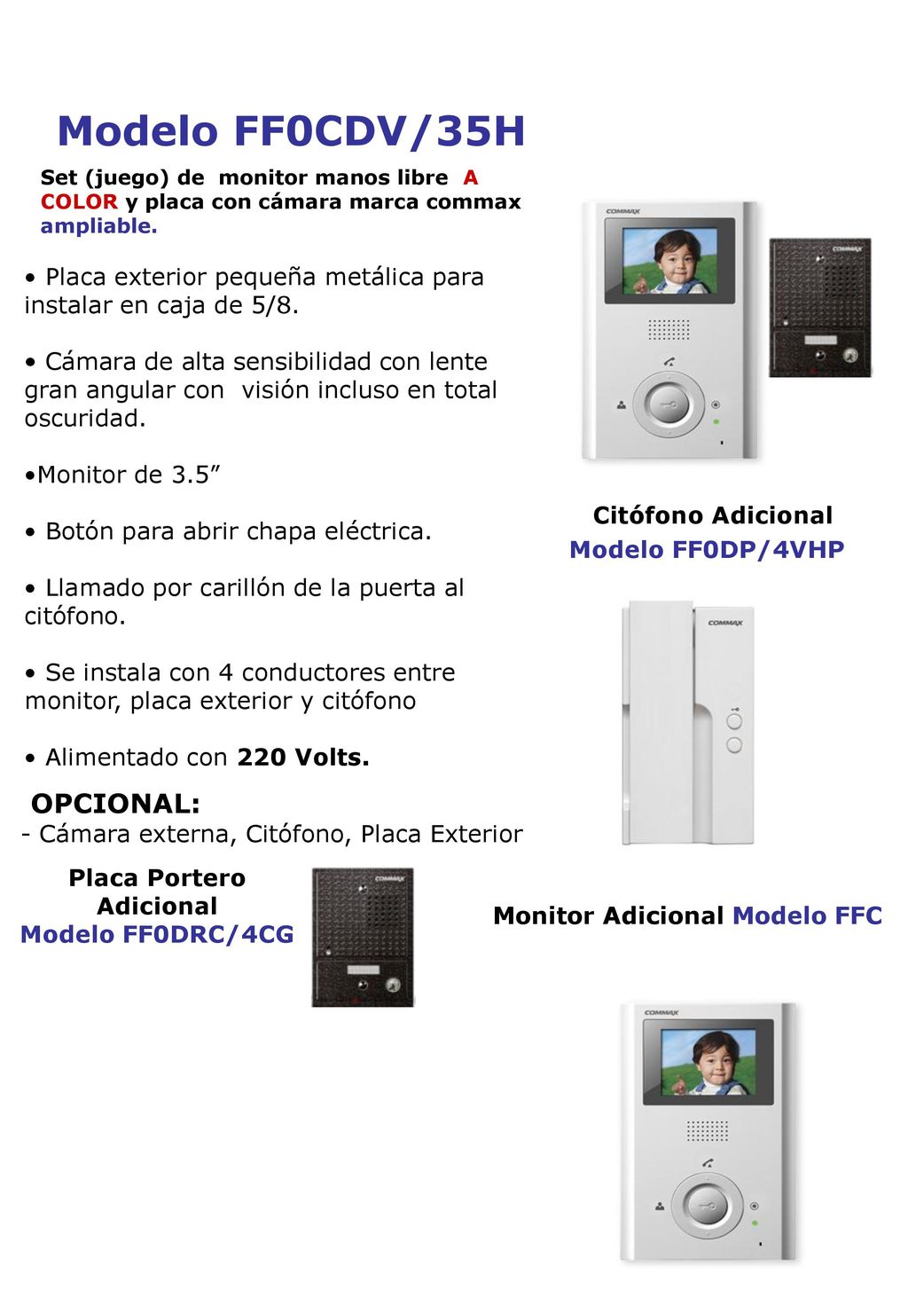 Placa Portero Adicional Modelo FF0DRC/4CG Monitor Adicional Modelo FFC