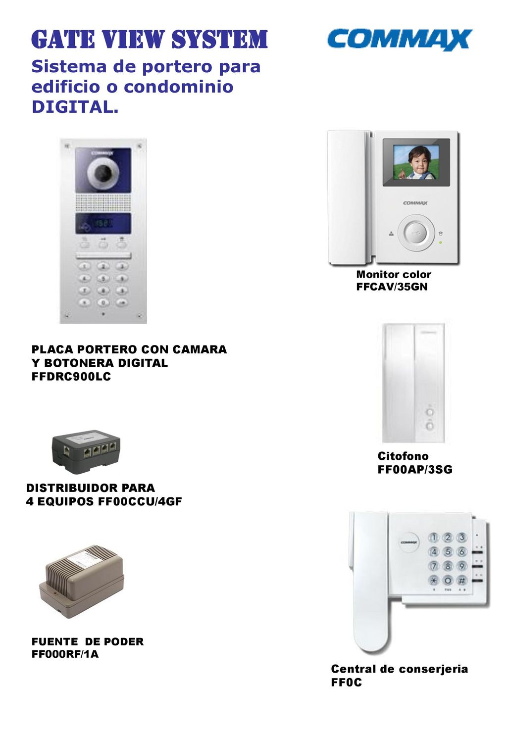 GATE VIEW SYSTEM Sistema de portero para edificio o condominio DIGITAL. Monitor color. FFCAV/35GN.