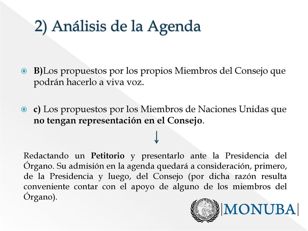 2) Análisis de la Agenda B)Los propuestos por los propios Miembros del Consejo que podrán hacerlo a viva voz.