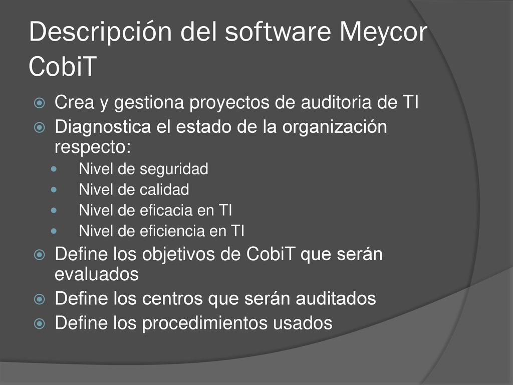 Descripción del software Meycor CobiT