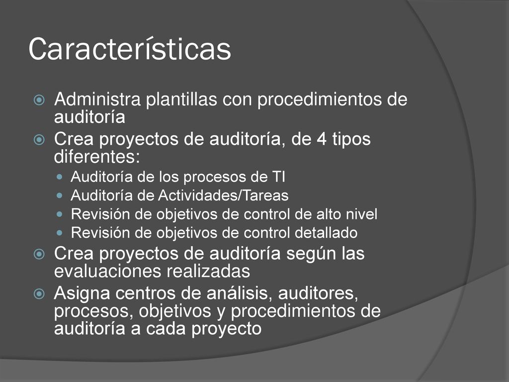 Características Administra plantillas con procedimientos de auditoría