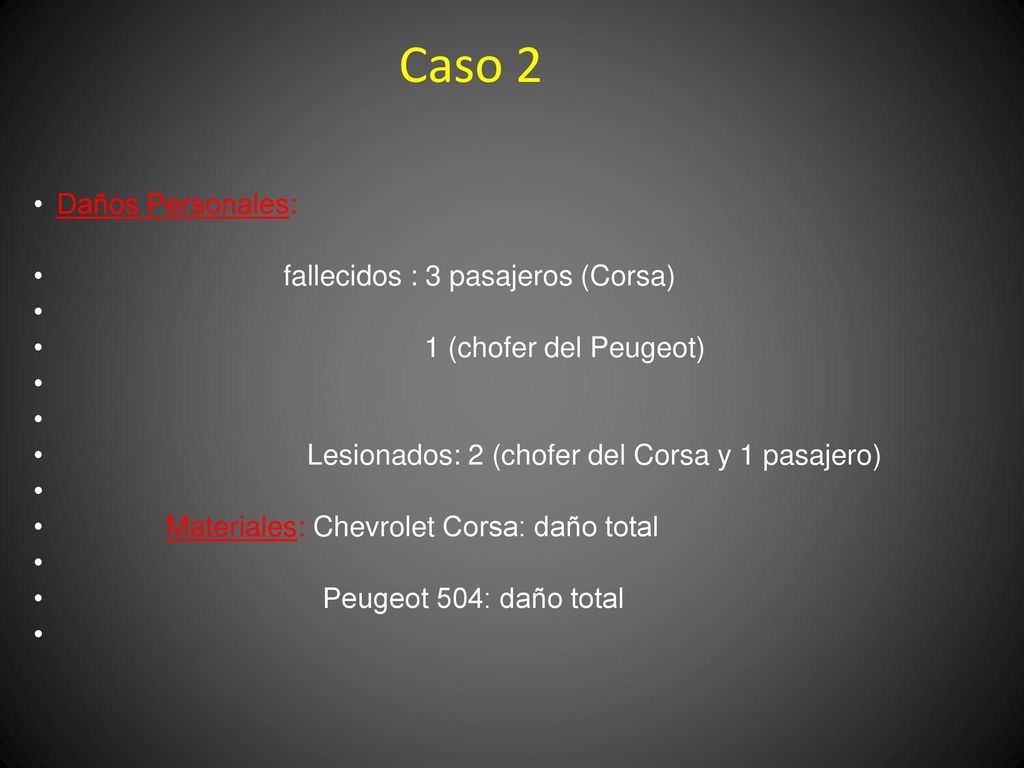 Caso 2 Daños Personales: fallecidos : 3 pasajeros (Corsa)