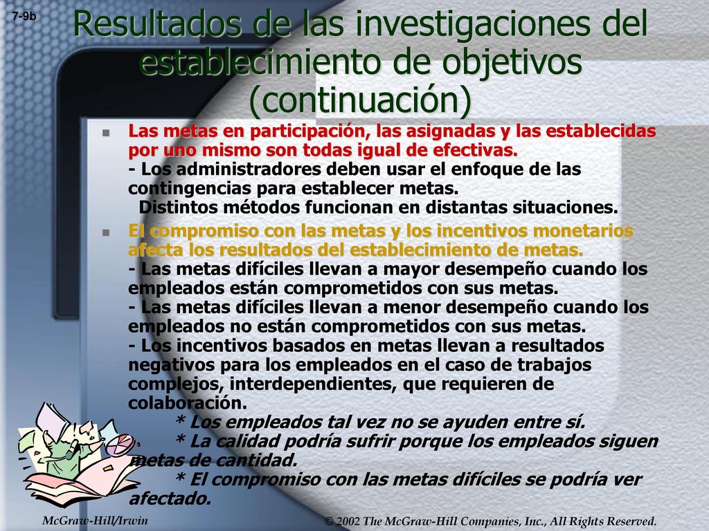 7-9b Resultados de las investigaciones del establecimiento de objetivos (continuación)