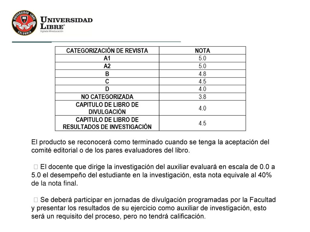 El producto se reconocerá como terminado cuando se tenga la aceptación del comité editorial o de los pares evaluadores del libro.